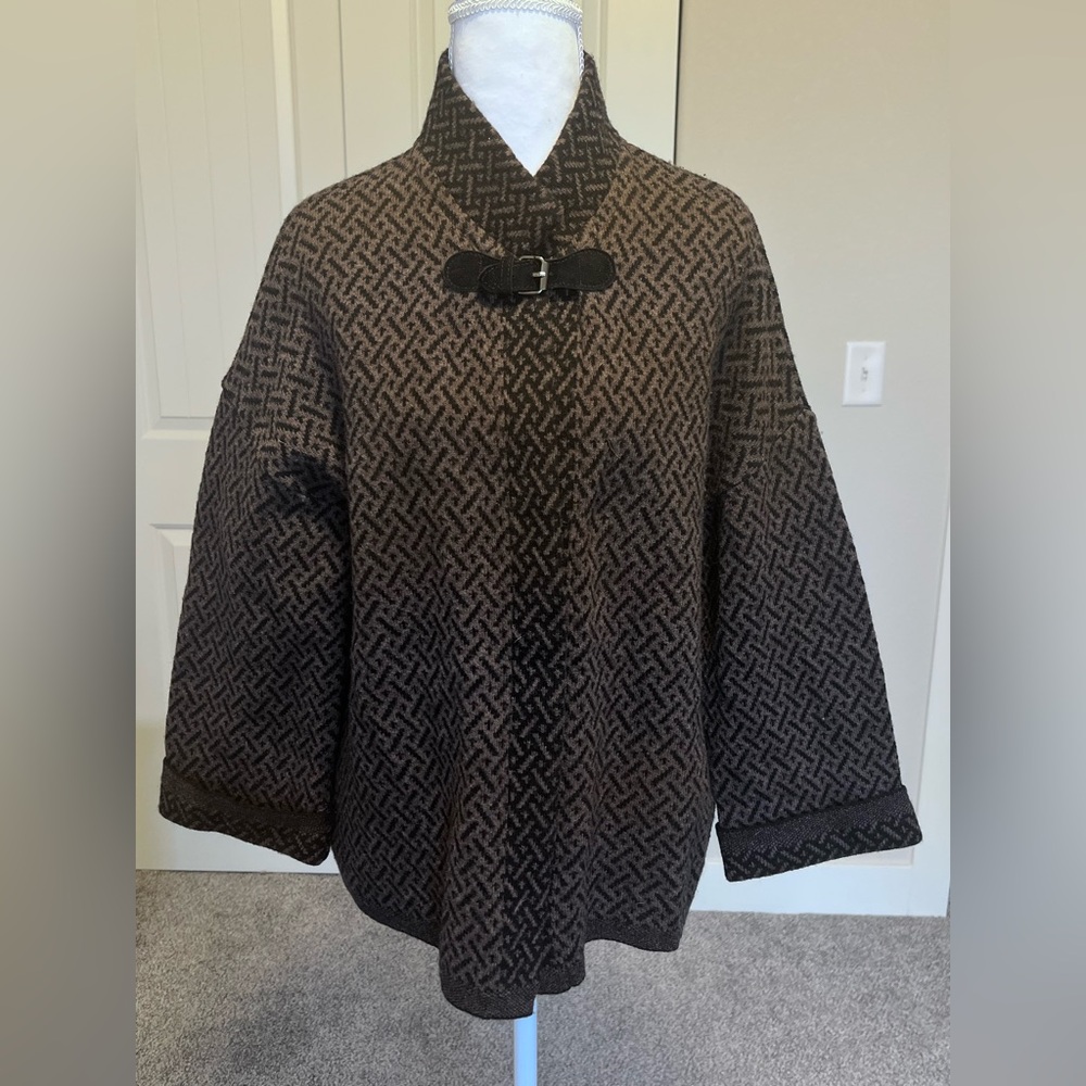 Made in Italy Wool Blend Brown Black Exquisite Cape Sz Large Chiaramente
